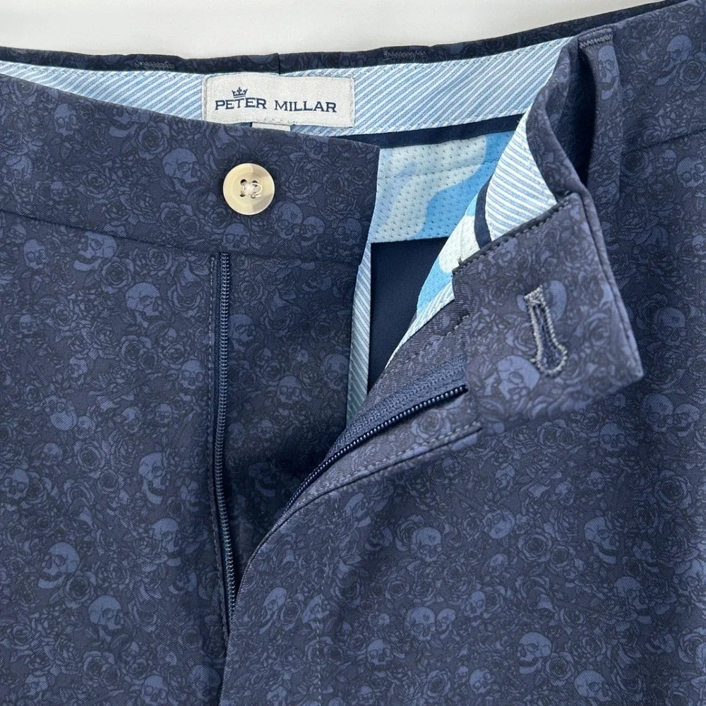 Peter Millar‎ Mens Navy Blue Skull Rose Print Performance Golf Shorts Size 36